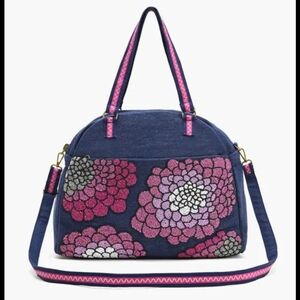 America and beyond Glamorous Embellished Traveler with Crossbody-Navy Floral